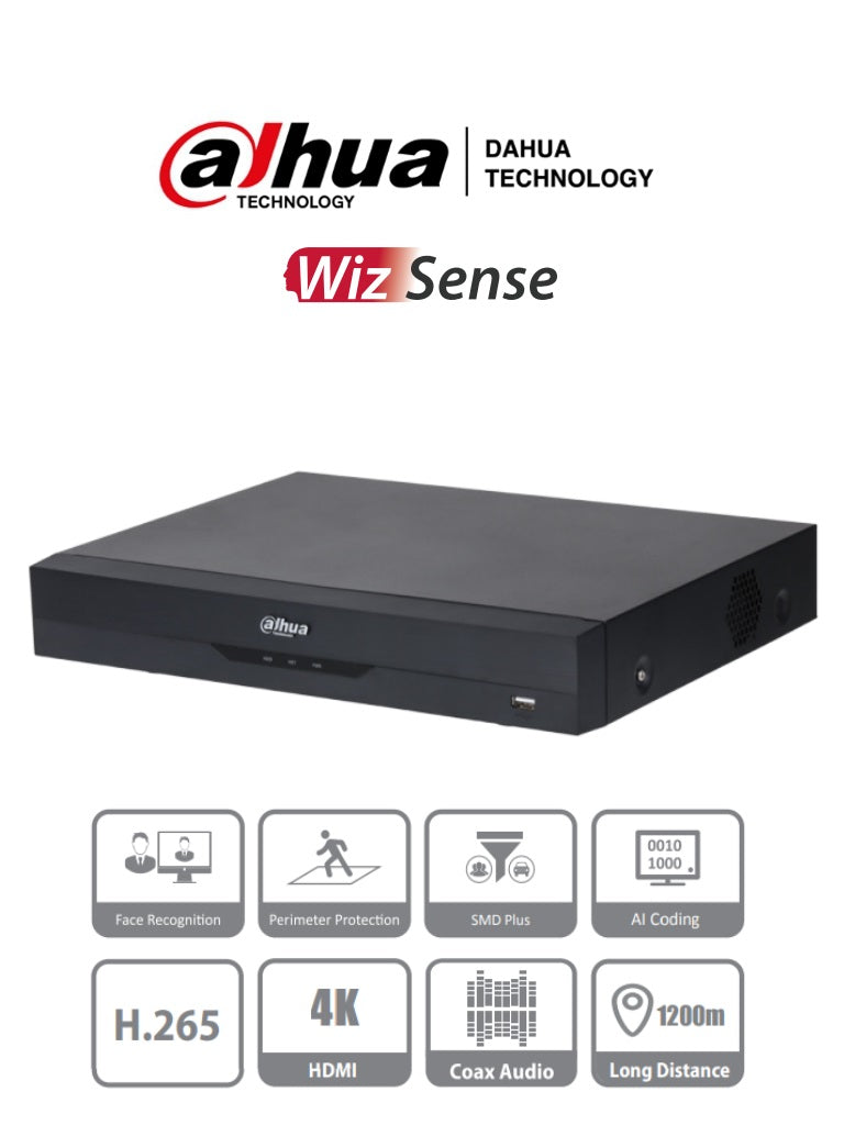 DAHUA XVR5116H-4KL-I3 - DVR de 16 Canales 4k/ 8 Megapixeles/ WizSense/ H.265+/ 16 Canales + 16 IP/ Hasta 32 Ch IP/ 2 Canales de Reconocimiento Facial - DAHUA XVR5116H-4KL-I3 - DVR de 16 Canales 4k/ 8 Megapixeles/ WizSense/ H.265+/ 16 Canales + 16 IP/ Hasta 32 Ch IP/ 2 Canales de Reconocimiento Facial -